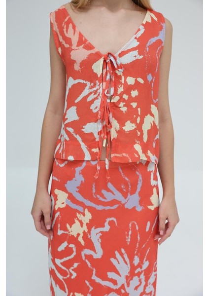 Runiquehome Bağcıklı Bluzlu Etek Takım - Kırmızı modelleri