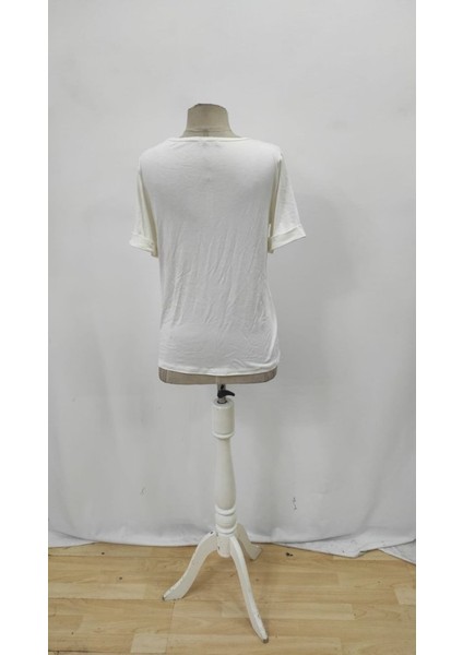 Runiquehome Kadın Kısa Kollu V Yakalı Şerit Detaylı Viskon Bluz