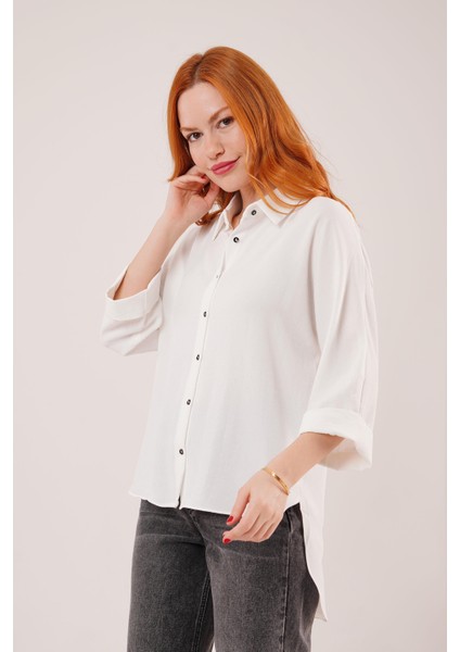 Runiquehome Yarasa Kol Rahat Kalıp Beyaz Gömlek