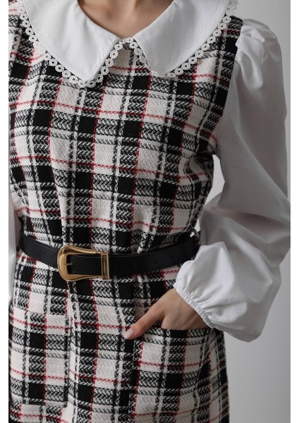 Runiquehome Ekoseli Gömlek Detaylı Elbise - Siyah