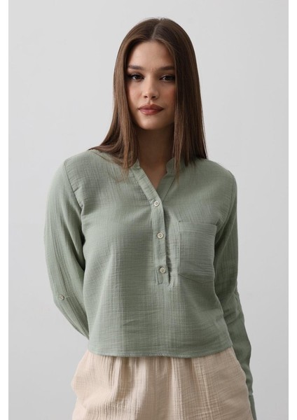 Runiquehome Cepli Hakim Yaka Bluz - Haki
