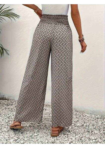 Runiquehome Kadın Yüksek Bel Lastikli Önden Iki Parçalı Desenli Bürümcük Pantolon fırsatları