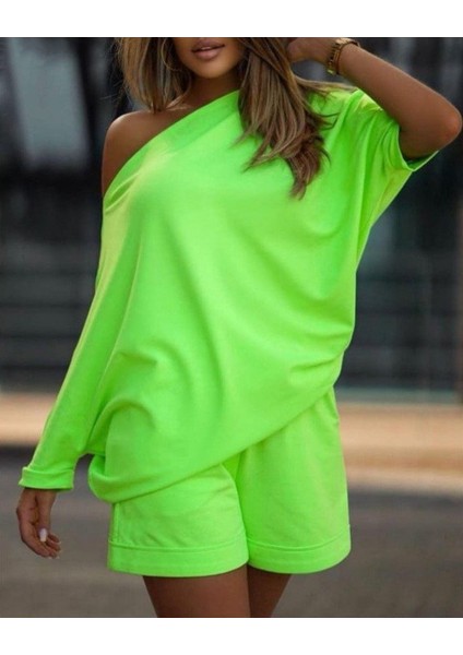 Runiquehome Kadın Kayık Yaka Salaş Iki Iplik Bluz ve Şort Ikili Takım