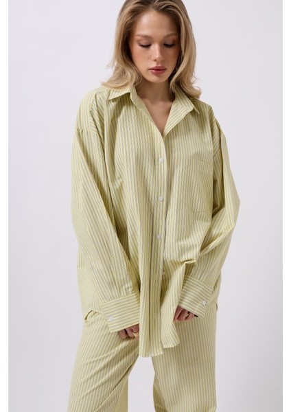 Runiquehome Çizgili Cep Detay Gömlek modelleri