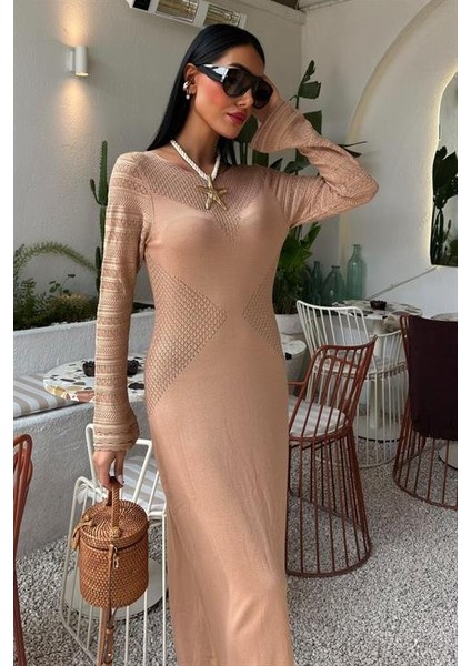Runiquehome Ajur Detaylı Bisiklet Yaka Triko Elbise 2861