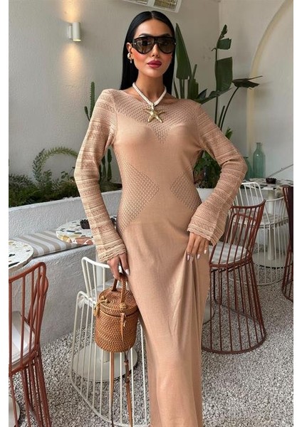 Runiquehome Ajur Detaylı Bisiklet Yaka Triko Elbise 2861