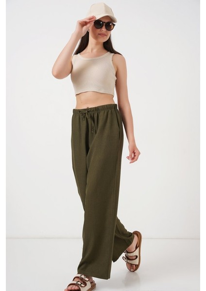 Runiquehome Geniş Paça Keten Pantolon 6735 - Haki