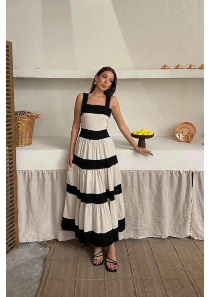 Runiquehome Bej Arkası Fiyonklu Keten Elbise fiyatları