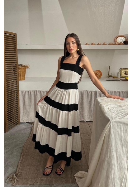 Runiquehome Bej Arkası Fiyonklu Keten Elbise modelleri