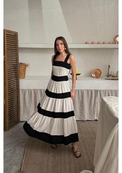 Runiquehome Bej Arkası Fiyonklu Keten Elbise fırsatları