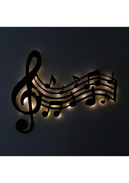 LED Işıklı Sol Anahtarı ve Notalar Müzik Temalı Tablo Duvar Dekorlu Gece Lambası