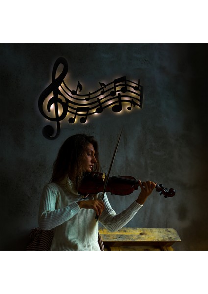 LED Işıklı Sol Anahtarı ve Notalar Müzik Temalı Tablo Duvar Dekorlu Gece Lambası