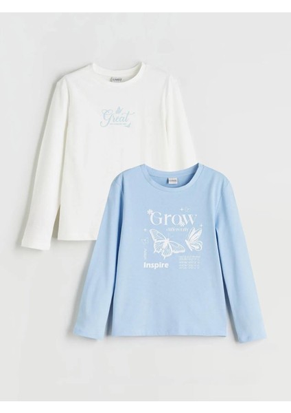 Lcw Bisiklet Yaka Baskılı Kız Çocuk Tişört 2'li (W5)