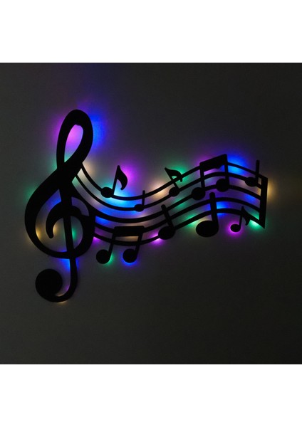 LED Işıklı Sol Anahtarı ve Notalar Müzik Temalı Tablo Duvar Dekorlu Gece Lambası
