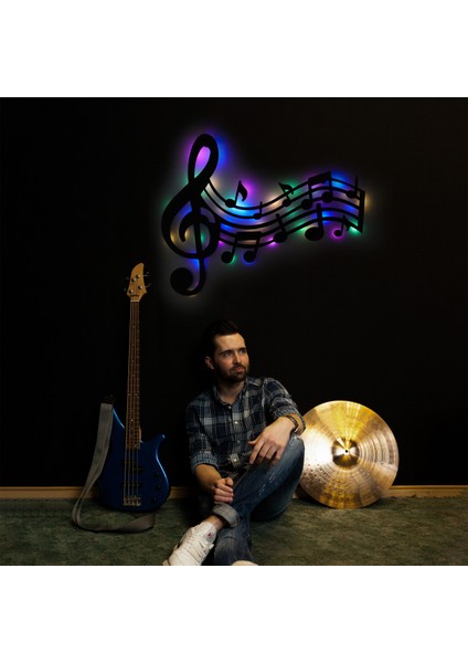 LED Işıklı Sol Anahtarı ve Notalar Müzik Temalı Tablo Duvar Dekorlu Gece Lambası