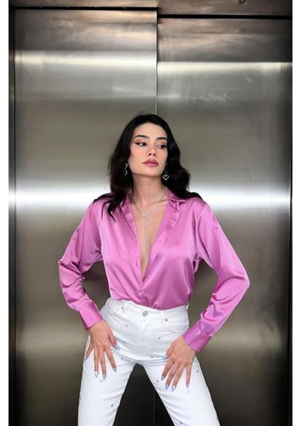 Runiquehome Pembe Saten Gömlek