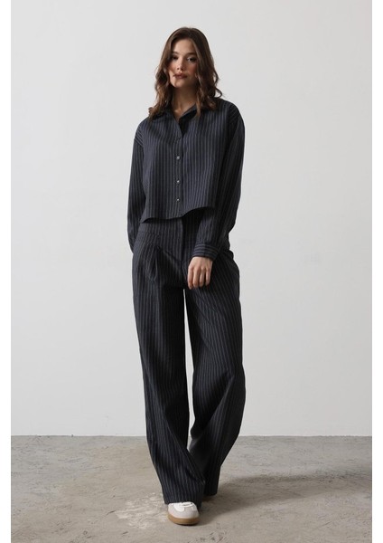Runiquehome Çizgili Gömlek Pantolon Takım - Lacivert modelleri