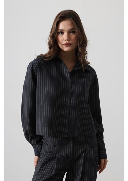 Runiquehome Çizgili Gömlek Pantolon Takım - Lacivert