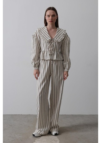 Runiquehome Bebe Yakalı Önü Bağlamalı Takım - Natür