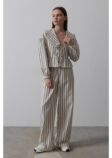 Runiquehome Bebe Yakalı Önü Bağlamalı Takım - Natür modelleri