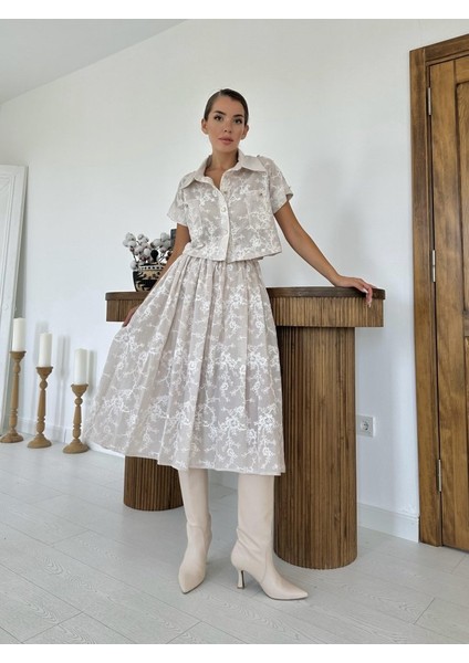 Runiquehome Bej Gömlek ve Etek Takım