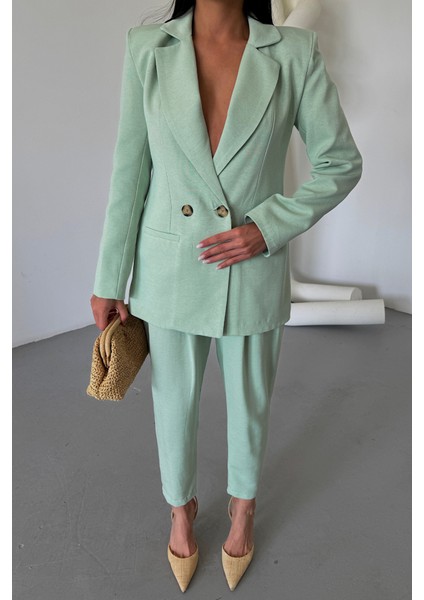 Runiquehome Keten Ceket - Pantolon Takım - Mint modelleri