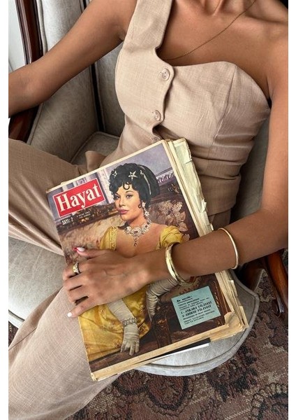 Runiquehome Tek Omuz Büstiyer Plazzo Pantolon Viscon Takım 10159