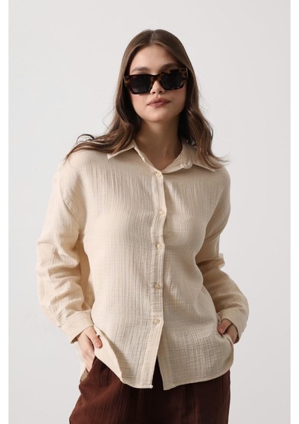 Runiquehome Müslin Uzun Kol Gömlek - Bej fiyatları