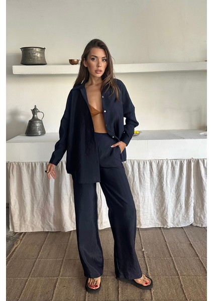 Runiquehome Gömlek-Pantolon Takım Cupra Kumaş - Lacivert