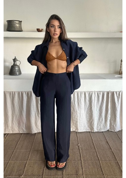 Runiquehome Gömlek-Pantolon Takım Cupra Kumaş - Lacivert fırsatları
