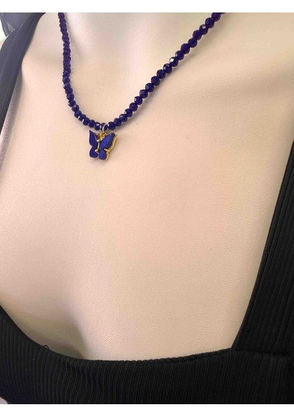 Kristal Cam Boncuklu Kolye , Kelebekli Kolye , Kelebek Figürlü Kristal Kolye modelleri