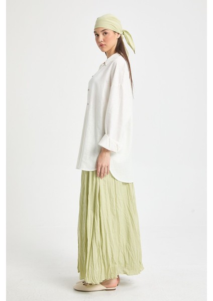 Kadın Çağla Vual Kumaş Kırışık Uzun Astarlı Etek 29062