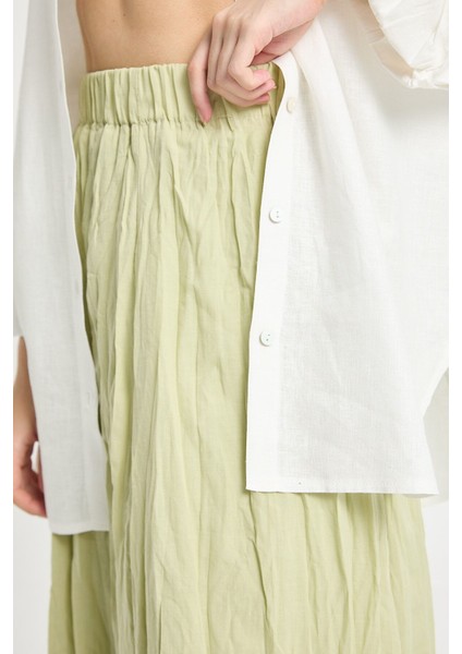 Kadın Çağla Vual Kumaş Kırışık Uzun Astarlı Etek 29062 fiyatları