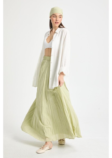 Kadın Çağla Vual Kumaş Kırışık Uzun Astarlı Etek 29062 modelleri