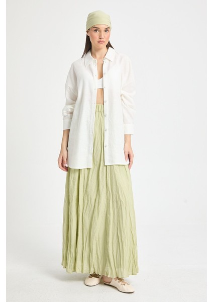 Kadın Çağla Vual Kumaş Kırışık Uzun Astarlı Etek 29062 fırsatları