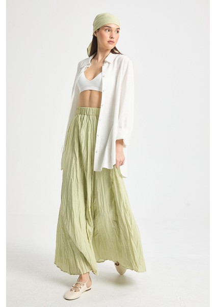 Kadın Çağla Vual Kumaş Kırışık Uzun Astarlı Etek 29062 indirimleri