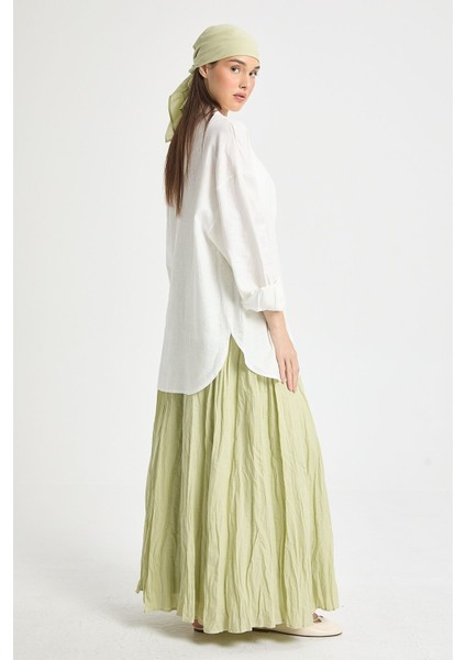 Kadın Çağla Vual Kumaş Kırışık Uzun Astarlı Etek 29062