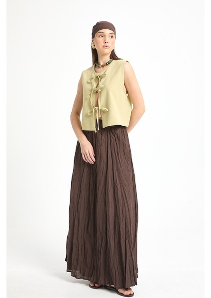 Kadın Kahverengi Vual Kumaş Kırışık Uzun Astarlı Etek 29062 fırsatları