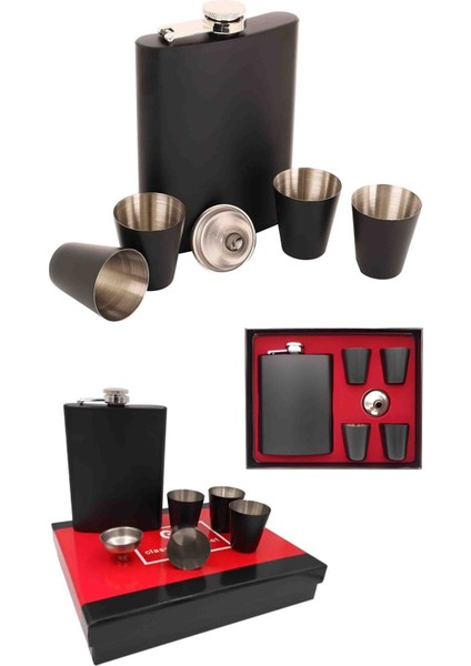 Avrupa Tarzı 4 Shot Bardaklı Paslanmaz Çelik Matara Seti Hediye Kutulu Kamp Çadır Outdoor Takımı