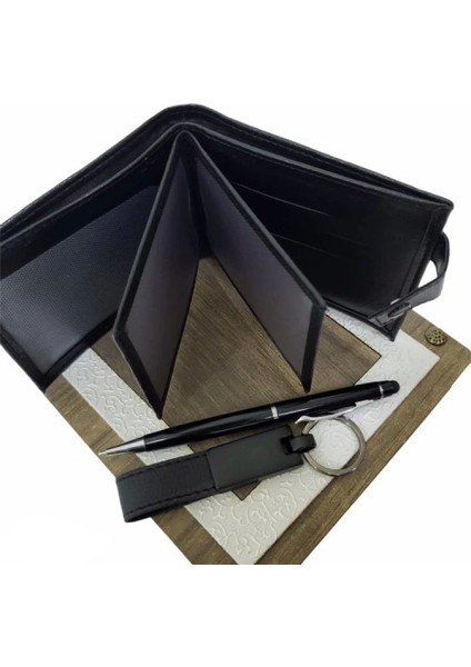 Dekoratif Ahşap Kutulu Erkeğe 3'lü Set Cüzdan Anahtar Kalem Hediye Seti fiyatları