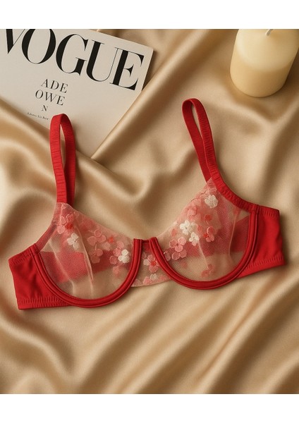 Nar Çiçeği Rengi Çiçek Nakışlı Transparan 2’li Sütyen Takımı – Zarif ve Feminen Dokunuş fırsatları