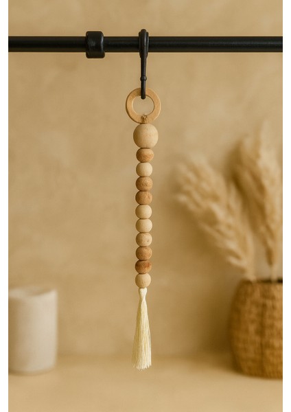 Iskandinav Tarzı Dekoratif Ahşap Boncuklu Tesbih Mutfak, Kahve Köşesi, Dolap, Raf, Askı Süsü(28 Cm)