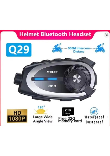 Q29 Motosiklet Kask Bluetooth Kulaklık 1080P Kamera Geniş Açı Su Geçirmez Intercom 2 Libağlantı