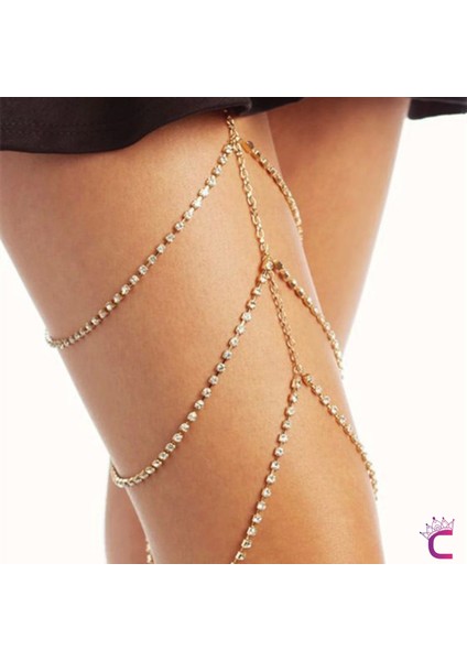 Zarif Zirkon Taşlı Bacak Zinciri Gold - Bride To Be Jartiyer Gelinlik Bacak Aksesuarı