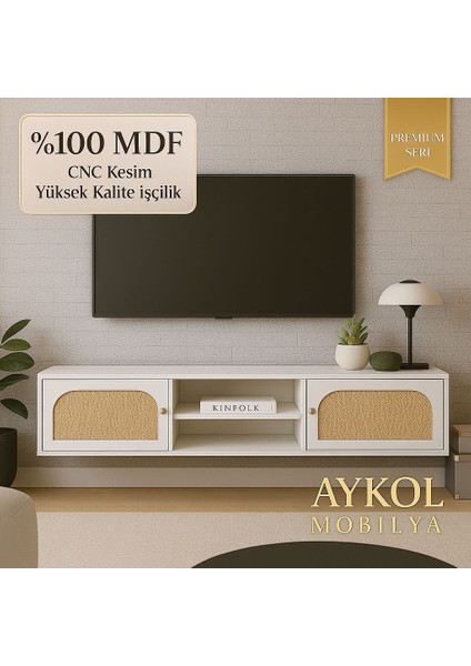 %100 Mdf Rattan(Jüt Kumaş) Kapaklı Tv Sehpası – Premium Seri, 180CM, Cnc Kesim, Modern Tasarım fiyatları