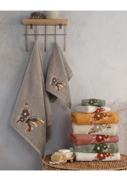 Mariposa - %70 Bambu / %30 Pamuk Nakışlı El Havlusu - 6'lı Set 50X90