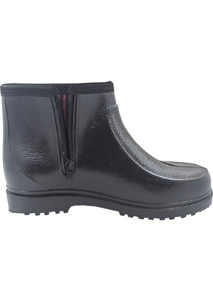 Siyah Su Geçirmez Fermuarlı Kısa Yağmur ve Bahçe Botu