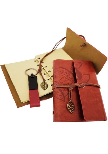 Dekoratif Ahşap Kutulu Kahverengi Deri Defter ve Anahtarlık Set fiyatları