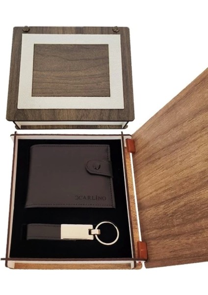 Dekoratif Ahşap Kutulu Hediyelik Anahtarlık ve Cüzdan Set