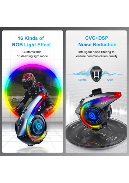 Y21 Intercom Bluetooth Motosiklet Kask Kulaklığı Rgb Işık Efektli Intercom Kulaklık